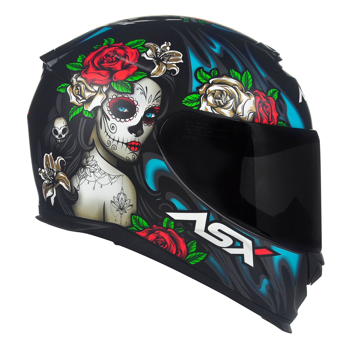 N♡ ASX | Capacete Eagle Catrina Fosco Preto Azul Vermelho - ASX